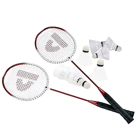 Donnay badminton set rood met 9x shuttles en opbergtas