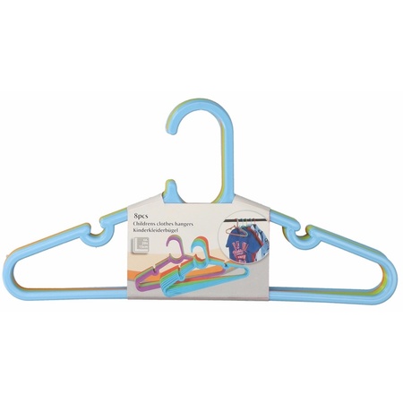 8x Clothes hangers for children/baby clothes blue/green/orange 29 x 0,2 x 15 cm