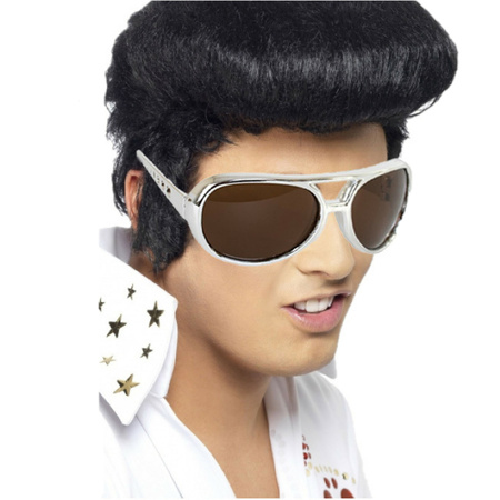 Elvis verkleed set pruik zwart en bril voor heren