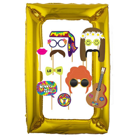 Photo prop set with frame - hippie/sixties - 13 pcs - photo booth accessories