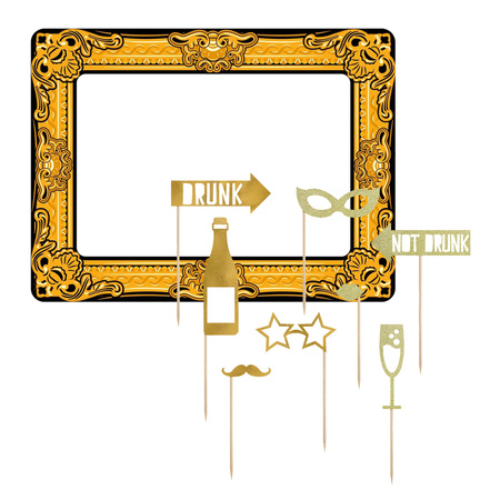 Photo prop set with frame - champagne - 9 pcs - inflatable frame - photo booth accessories