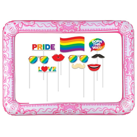 Foto prop set met frame - gay pride regenboog - 11-delig - photo booth accessoires