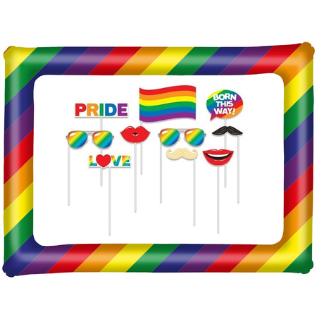 Foto prop set met frame - gay pride regenboog - 11-delig - photo booth accessoires