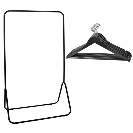 Clothing rack - black - iron - incl. 10x wooden clothes hangers