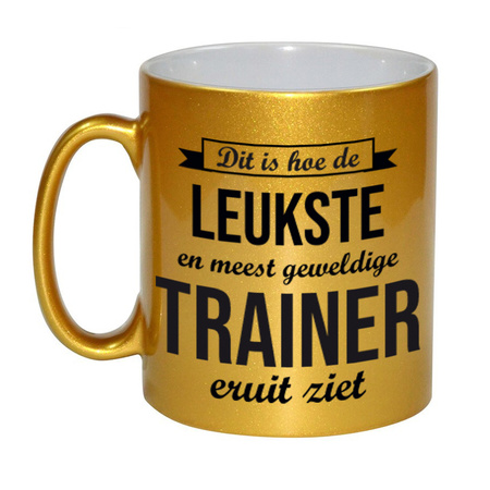 Leukste en meest geweldige trainer gift coffee mug / tea cup gold 330 ml