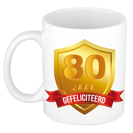 Gold shield 80 year mug - birthday / anniversary - gift 80 years married / wedding anniversary