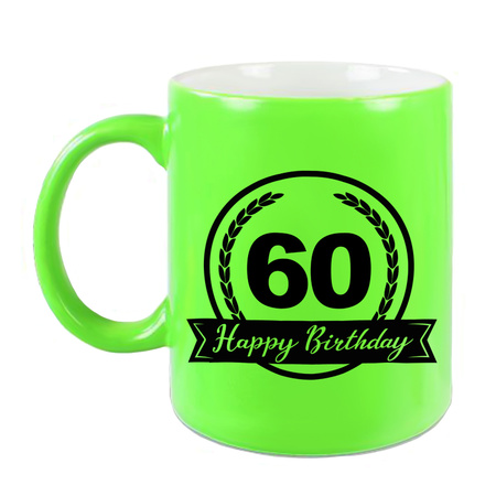 Happy Birthday 60 years mug neon green with hearts 330 ml