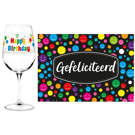 Happy birthday drinkglass for 18th birthday with Gefeliciteerd A5 postcard