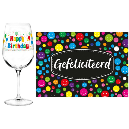 Happy birthday drinkglass for 21th birthday with Gefeliciteerd A5 postcard