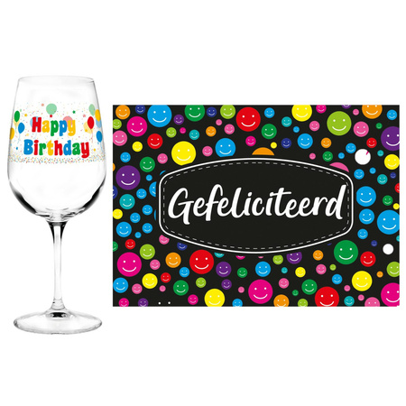 Happy birthday drinkglass for 40th birthday with Gefeliciteerd A5 postcard