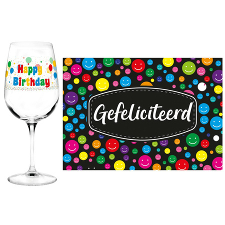Happy birthday drinkglass for 50th birthday with Gefeliciteerd A5 postcard