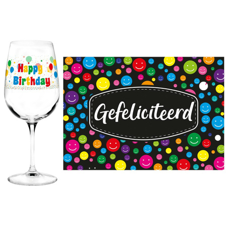 Happy birthday drinkglass for 70th birthday with Gefeliciteerd A5 postcard