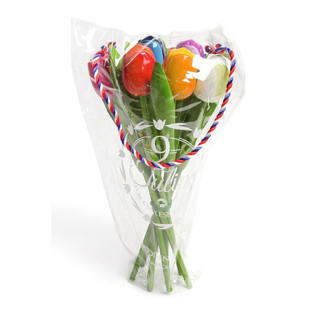 Set of wooden tulips decoration 34 cm in vase of glass 25 cm