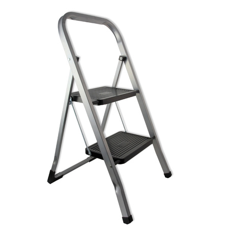 Household ladder 2-treads steel black silver