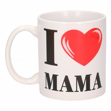 Moederdag cadeau I Love Mama beker / mok 300 ml met beige knuffelbeertje met love hartje