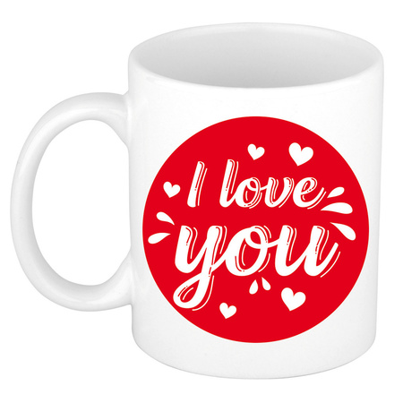 I love you mug / cup white red circle and white hearts 300 ml