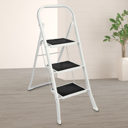 Foldable 3-step stool white/black 105 cm