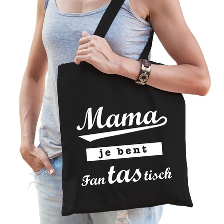Mama en Papa je bent fanTAStisch tasje zwart - Cadeau tassen set voor Papa en Mama