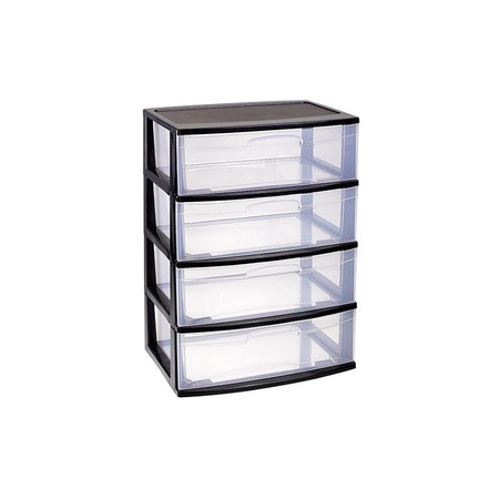 Organiser/dresser with 4 drawers black/transparent 40 x 56 x 80 cm