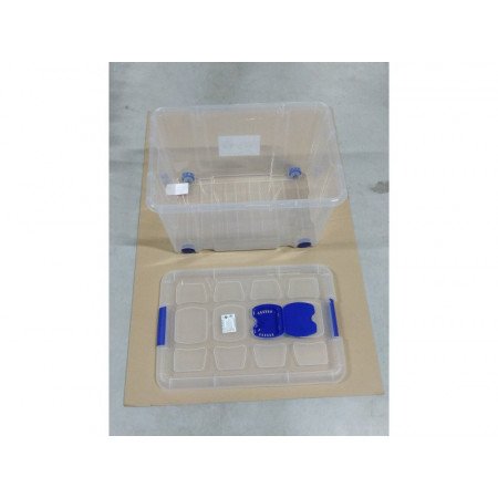 Opbergbox/opbergdoos met deksel en wieltjes 55 liter kunststof transparant/blauw