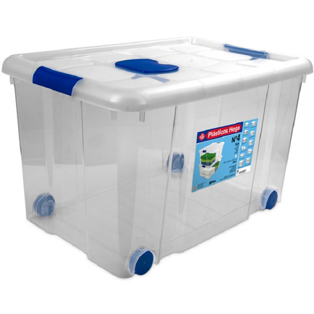 Storage box 55 liters 59 x 40 x 35 cm plastic transparent/blue