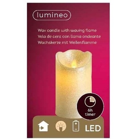 Parel witte LED kaarsen/stompkaarsen 12 cm flakkerend