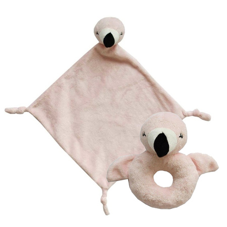 Soft toy animals set pink flamingo ring 15 cm and cuddle cloth 40 cm
