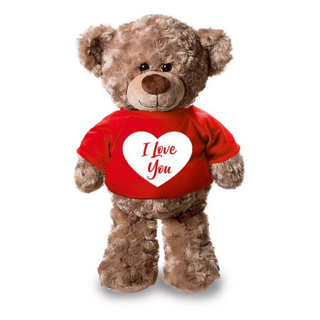Pluche teddybear 24 cm with I Love You white heart t-shirt 