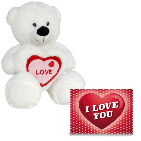 Soft toy animal Valentine I love You bear 20 cm with hearts postcard