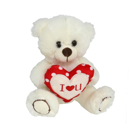 Plush teddy bear with I Love heart - white/red - 30 cm - inc. greeting card