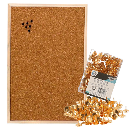 Memo board made of cork 60 x 45 cm incl. 400x pieces drawing pins