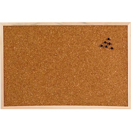 Prikbord van kurk 60 x 45 cm incl. 200x stuks goudkleurige punaises