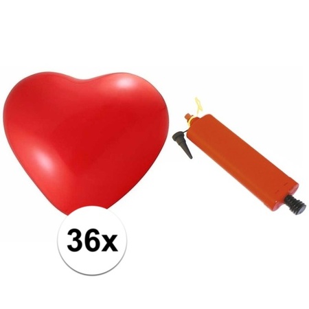 Red hearts balloons 36 pieces with balloon pump
