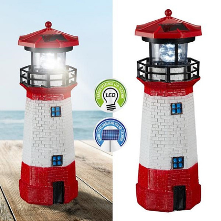 Red/white solar lighthouse statue with light 28 cm nautical accessories