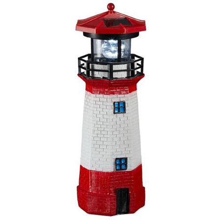 Red/white solar lighthouse statue with light 28 cm nautical accessories