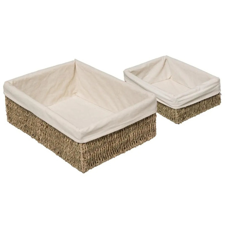 Set of 2x home/bathroom storage boxes seagrass with coton cover