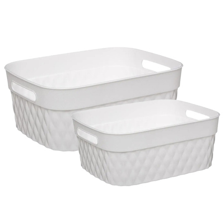 Set of 2x home/bathroom storage boxes plastic rectangular white