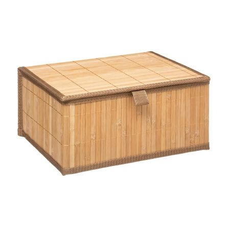 Set of 3x home/bathroom storage boxes with lid of bamboo rectangular brown