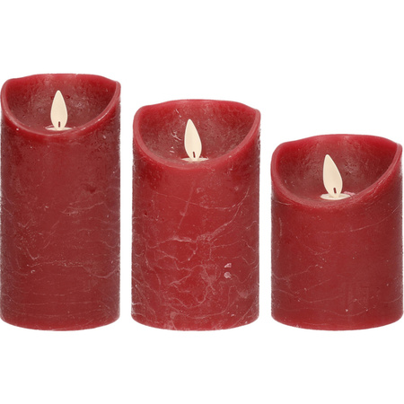 Set van 3x stuks Bordeaux rood LED kaarsen met bewegende vlam