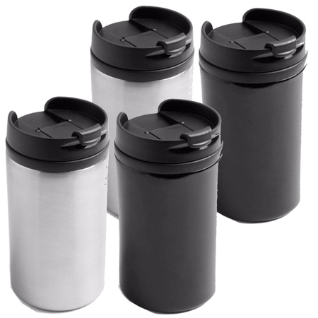 Set of 4x thermo coffee drink cups 300 ml metallic black and grey