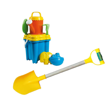 Zand/beach bucket with shapes and shovels