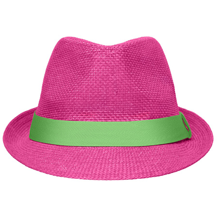Fuchsia Al Capone hoedje met limegroene band