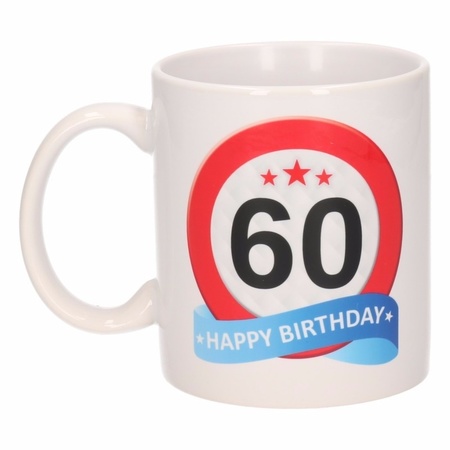 Verjaardag cadeau mok/beker 60 jaar print 300 ml + A5-size wenskaart Happy Birthday