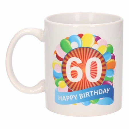 Verjaardag cadeau mok/beker 60 jaar print 300 ml + A5-size wenskaart ouwe zak