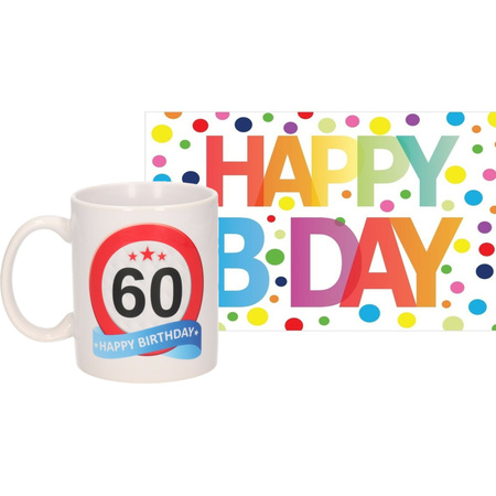 Birthday present mug 60 years + Dutch text Happy Birthday postcard