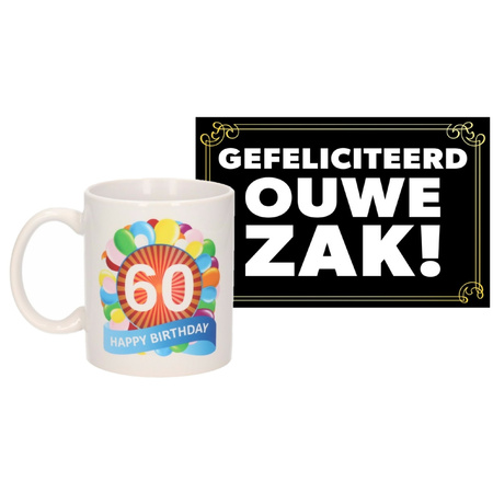 Birthday present mug 60 years + Dutch text old bastard postcard