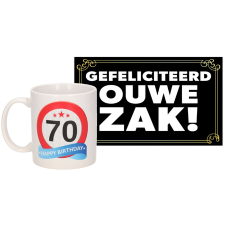 Birthday present mug 70 years + Dutch text old bastard postcard
