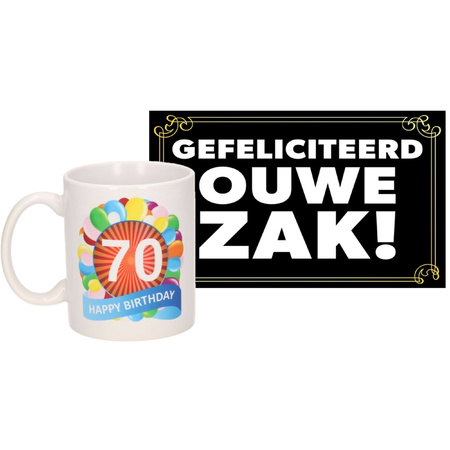 Birthday present mug 70 years + Dutch text old bastard postcard