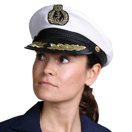 Carnaval ship Captain set - hat - white - with sunglasses/shoulder pieces/badge - for men/woman