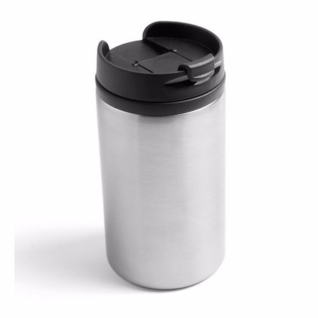 Set of 2x thermo coffee drink cups 300 ml metallic black and grey